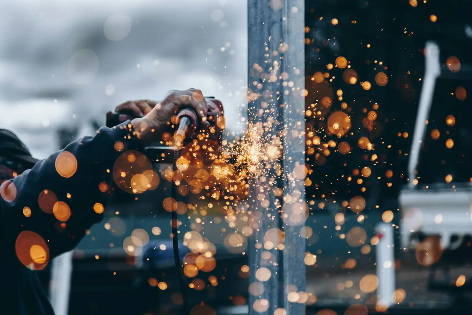 Industrial manufacturing process producing sparks