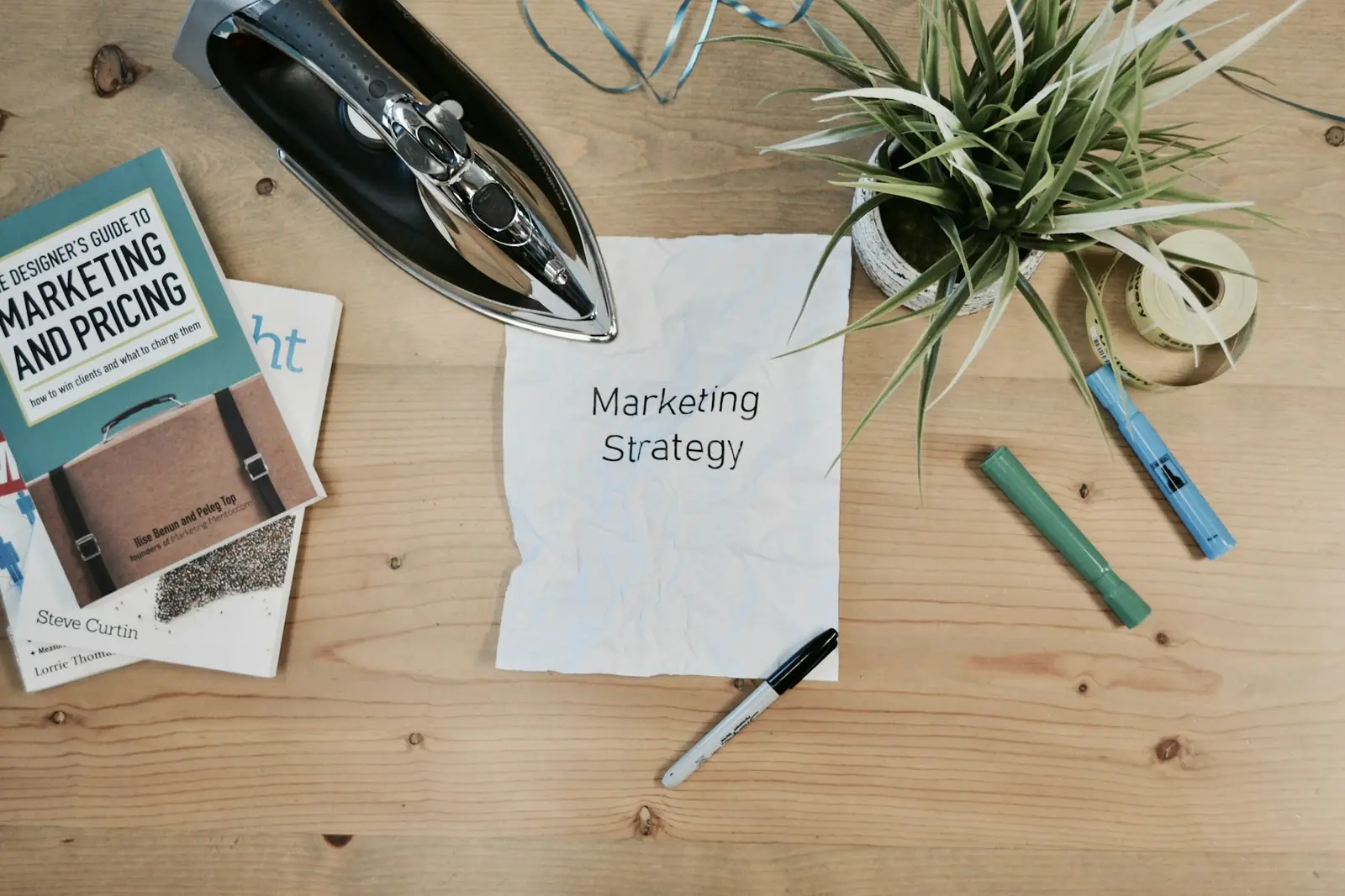 Marketing strategy planning notes laid out on a desk