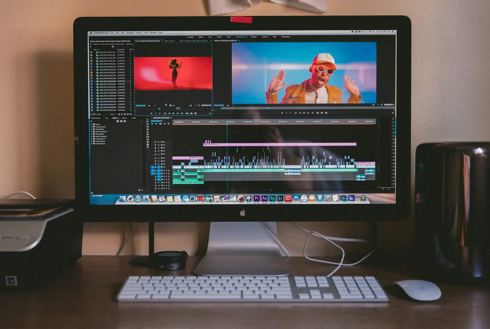 Advertising creative being edited on a production workstation